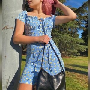 Blue Puff Sleeve Sweetheart Mini Sundress